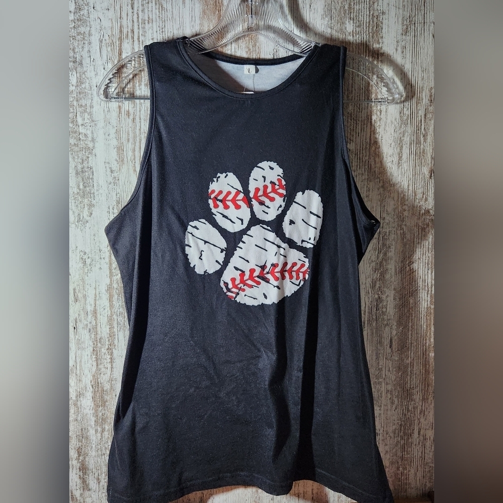 Black Tank Top with Red and White Baseball Paw Print Design Team Pride